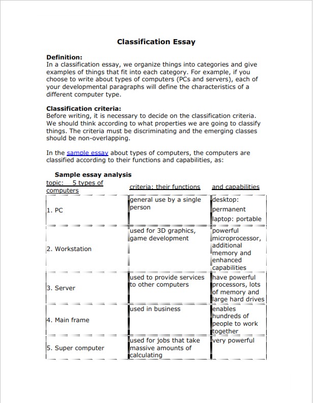 examples of a classification essay