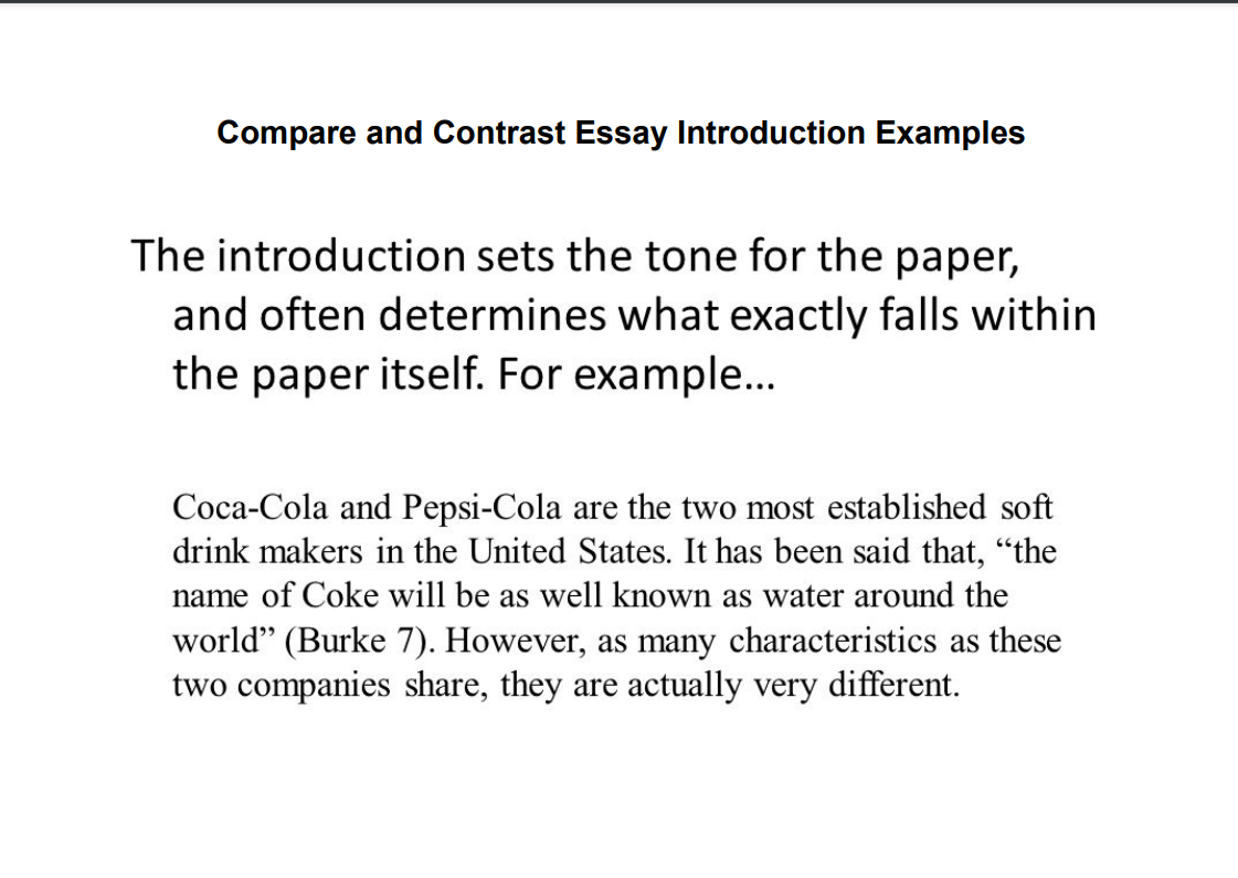 compare and contrast essay introduction example