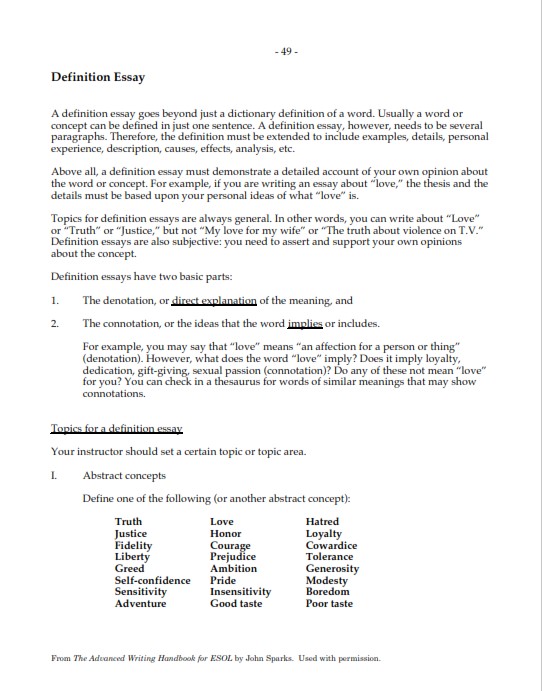 definition essay example pdf
