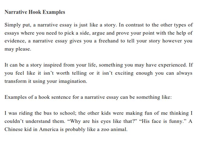 hook examples for narrative essay